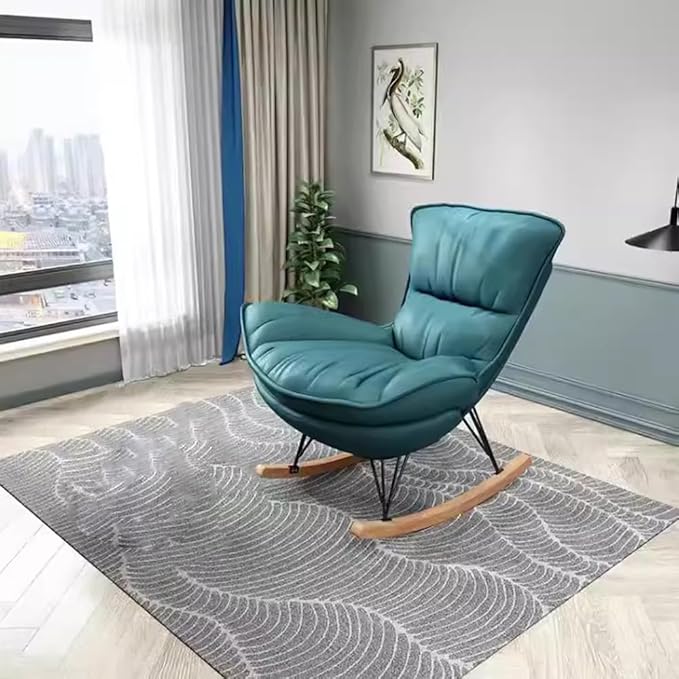 LITFAD Modern Rocking Chair Faux Leather Leisure Glider Chair Upholstered Rocking Seat Comfy Rest Reading Chair Water Resistant Nursery Chair for Living Room Bedroom Nursery-Green