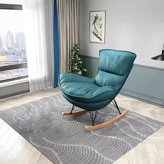 LITFAD Modern Rocking Chair Faux Leather Leisure Glider Chair Upholstered Rocking Seat Comfy Rest Reading Chair Water Resistant Nursery Chair for Living Room Bedroom Nursery-Green