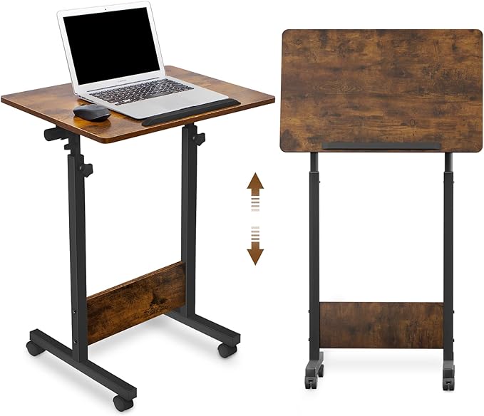 KOUPA Height Adjustable Mobile Standing Desk 16×24 in360° Flip Desk Stand Desks Home Office Table Standing for Small Space OfficesEasy to Assemble(Adjustable Height: 32in-47in)