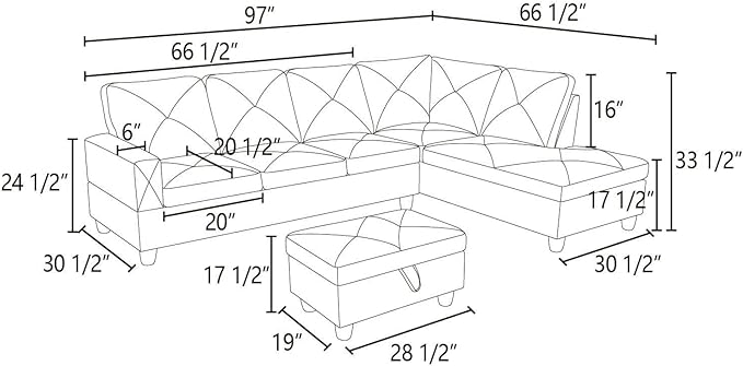 L Shaped Sectional Couches Modern Convertible Lounge Sofa with Ottoman Storage Comfy Modular Sectional Sofa for Living Room Furniture Sets Small Spaces Bedroom Blue