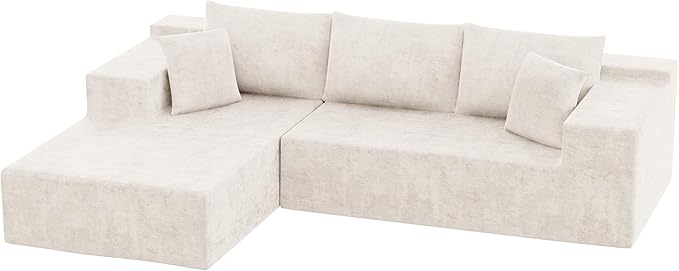 Homall 108 Modular Sectional Sofa Boneless Couch with L-Shape Chaise Cloud Couch with Deep Seat Upholstered No Assembly Required for Living Room Bedroom (Chenille Beige)
