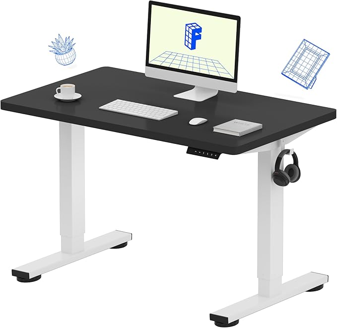 FLEXISPOT EN1 One-Piece Standing Desk with 1-Inch Thick Seamless Desktop 40x24 Electric Height Adjustable Desk for Home Office Multi-Monitor Setups &amp Easy Assembly Black