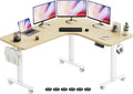 Flycity Electric L Shaped Standing Desk Adjustable Height 63 x 55 Corner Stand Up Table Home Office Desk Dual Motor Sit Stand Desk Computer Desk with 3 Memory Preset &amp Lock Maple