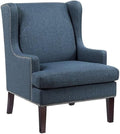Pemberly Row Contemporary Wingback Accent Chair Blue Textured Fabric Upholstery Nailhead Trim High Backrest Cushioned Seat Sturdy Wooden Legs Stylish Living Room or Office Decor