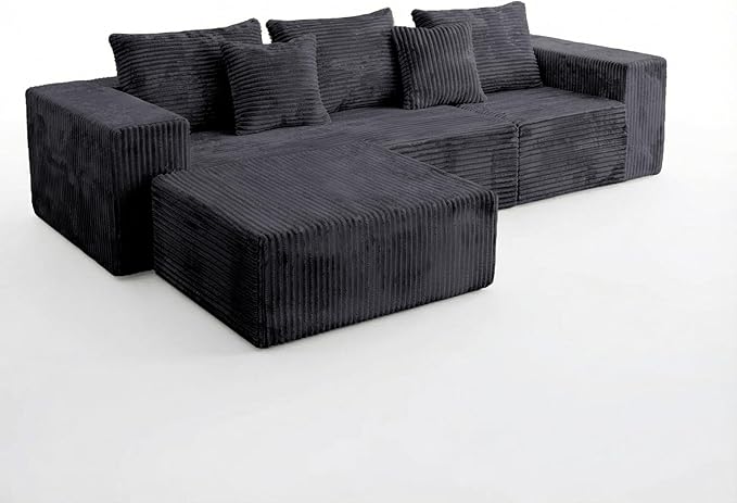 Sytopia 109 L-Shaped Cloud Couch Modular Sectional Sofa with Deep Seat for Living Room Bedroom Modern Floor Couch Corduroy Comfy Sleeper Futon Sofa Bed 40D Foam Furniture Left Facing | Luxury Fab