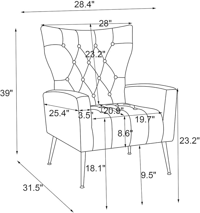 Velvet Accent Chair with Ottoman Comfy Tufted Armchair with Gold Metal Legs Modern Upholstered Wingback Chair with Footrest Set for Living Room Bedroom Lounge Office Grey