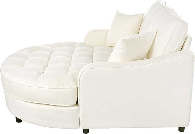 55 Oversized Chaise Lounge Chair Indoor Modern Lounge Sofa Bed with Tufted Seat and Detachable Pillows Chenille Fabric Upholstered Sofa Couch for Living Room (Beige/175)