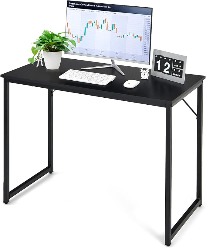 COSTWAY Home Office Computer Desk 40 inch Modern Simple Writing Study Desk Metal Frame Gaming Desk Laptop PC Workstation for Living Room Bedroom &amp Study (Black)