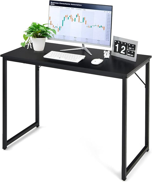 COSTWAY Home Office Computer Desk 40 inch Modern Simple Writing Study Desk Metal Frame Gaming Desk Laptop PC Workstation for Living Room Bedroom &amp Study (Black)