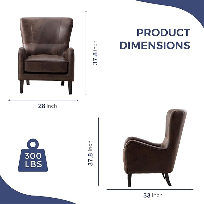 Chifee &amp Vingol 28W Mid-Century Accent Chair Modern Wingback Club Chairs Faux Leather Upholstered Armchair with High Backrest Ergonomic Single Sofa Chair for Living Room Bedroom Reading NookPU B