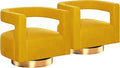 BELLEZE Swivel Barrel Accent Chair Set of 2 Modern Upholstered Arm Comfy Velvet Curved Back Round Chair with Gold Base Wood Frame 360 Degree for Living Room Bedroom OfficeYellow