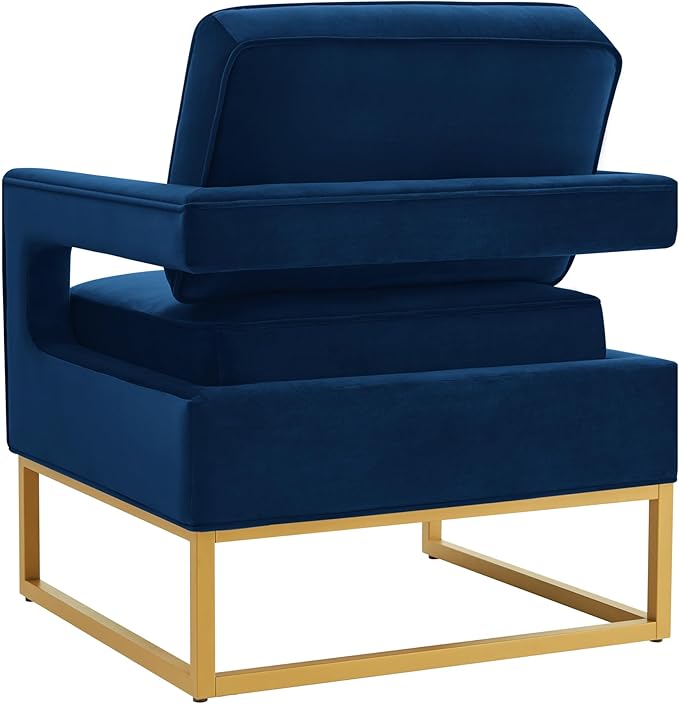 Accent Chair Modern Velvet Upholstered Leisure Chair Sofa Chair Style Accent Chair with Gold Metal Base for Living Room/Bedroom/Study/Home Office (Navy)