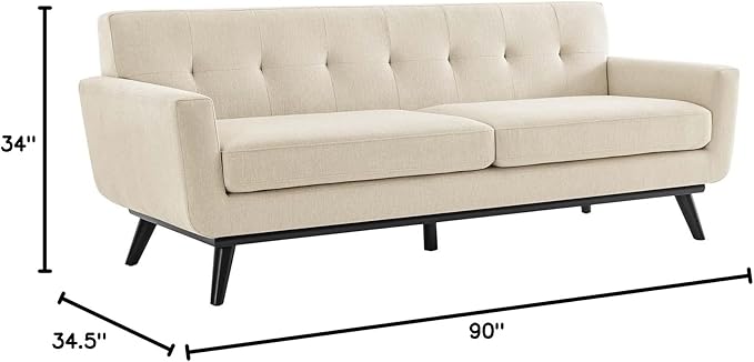 Modway Engage Modern Tufted Back Textured Fabric Sofa in Beige