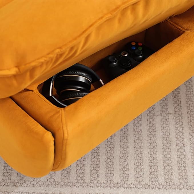 Power Recliner Sofa Chair 270 Degree Swivel Leisure Single Sofa with Button Control Wireless Speaker USB Ports Hidden Arm Storage Phone Holder for Living Room Orange Fabric (Without LED)