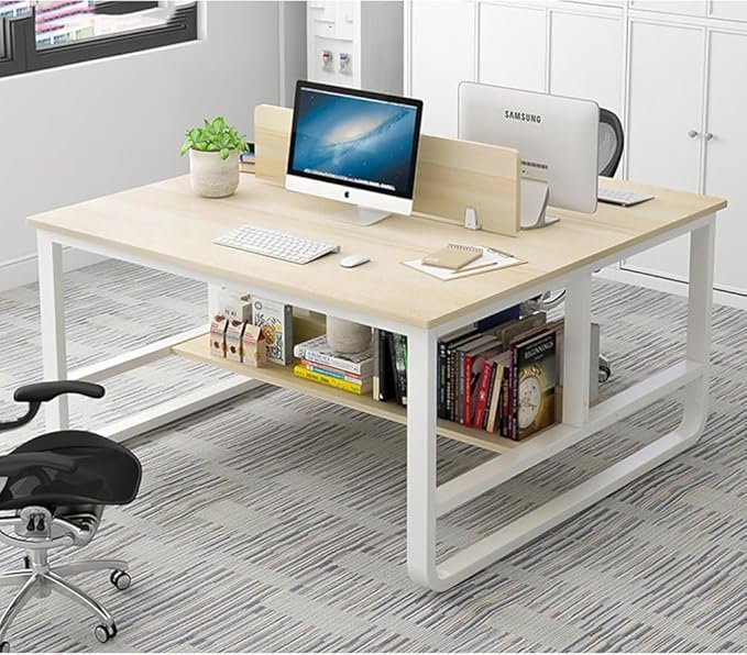 47 Inch Double Desk with Partition &amp Shelves Two Person Computer Desk Workstation for Home Office