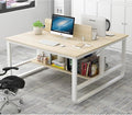 47 Inch Double Desk with Partition &amp Shelves Two Person Computer Desk Workstation for Home Office
