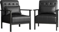 AODAILIHB Black Accent Chair Set of 2 Mid Century Modern Living Room Chairs Armchairs Waiting Room Chairs Small Accent Chair Comfy Leather Side Chair for Living Room Office with Pillow (2 Black)