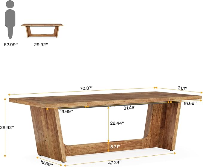 Tribesigns 70.87-Inch Executive Desk Large Wood Desk for Home Office Rustic Study Writing Table with Heavy-Duty Pedestal Extra Long Business Workstation