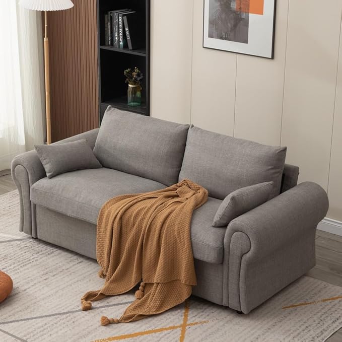 Panana Modern 2 Seater Loveseat Sofa Couch with Storage Dark Grey or Light Color Choice of Curved Sock or Track Arm Design (Light Gray 3 Seater - Ruched Arms)