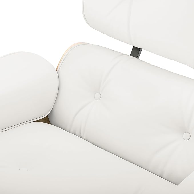 Top White Grain Leather Mid Century Chaise Lounge Chair and Ottoman Modern Chair Classic Design Palisander Wood Heavy Duty Base Support for Living Room Office