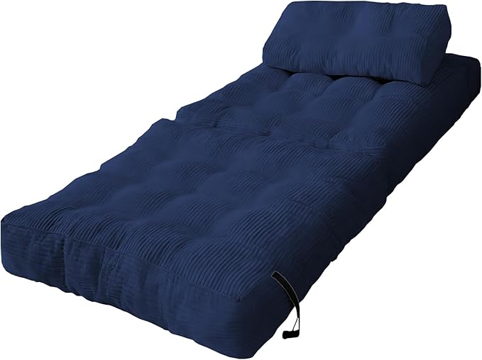 Folding Sofa Bed Convertible Floor Sleeper Chair Comfy Futon Floor Couch 2 in 1 Pull Out Single Boneless Sofa for Living Room Bedroom No Assembly (Corduroy Blue A)