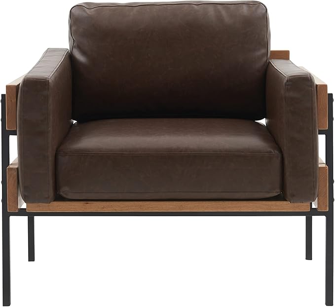 Generic Single Leisure Sofa Chair Living Room PU Leather Chair Modern Comfortable Leisure Armchair Light Brown