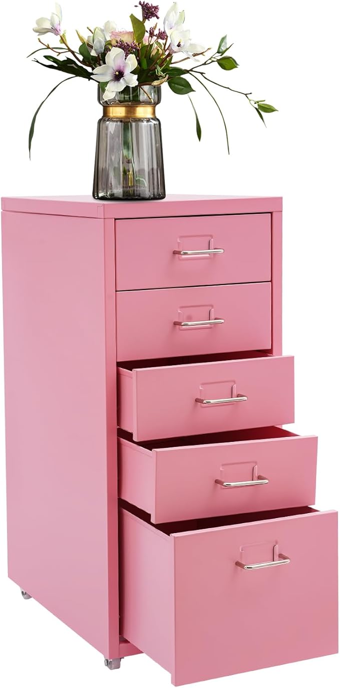 Small Cabinet Office Cabinets 5-Slot Organizer with Drawers Cabinet with Drawer Pink File Cabinets for Bedroom Home Office