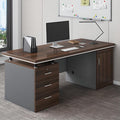 LITFAD Wood Office Computer Desk with Cabinet and Locking Drawer Cord Management Modern Executive Table Simple Writing Desk Home Office Furniture Without Chairs Brown 47.2 L x 23.6 W x 30.3 H