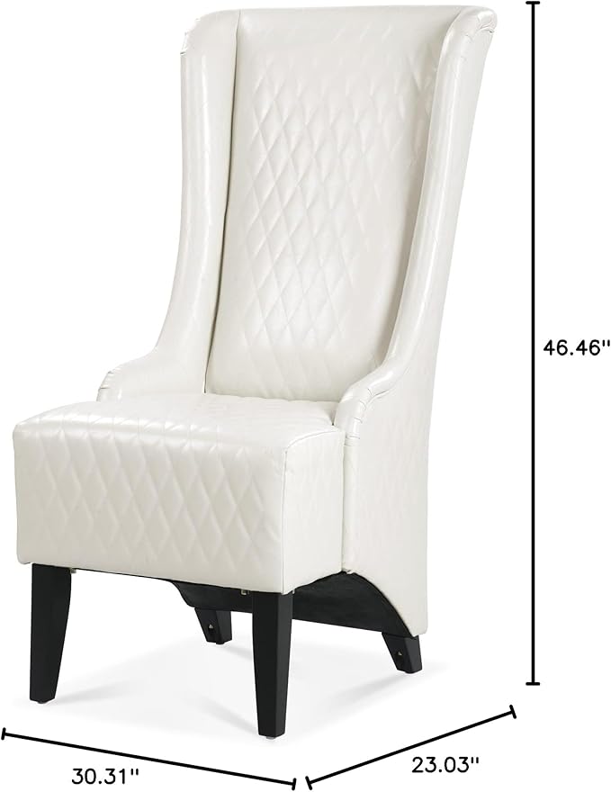 23.03 Wide Faux Leather High Back Accent Chair Comfy High Wingback Chair Living Room Chair with Soft Padded Wooden Legs Modern Side Chair for Living Room Bedroom White ZM246