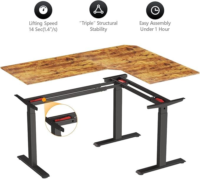 BANTI Triple Motors 63 L Shaped Standing Desk Height Adjustable Electric Stand up Corner Desk Sit Stand Home Office Desk Computer Workstation with Memory Preset Rustic Brown Top