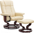 MCombo Manual Swivel Recliner with Ottoman Chair Ottoman Set for RV Small Spaces Living Room Bedroom Office 9019 4919 (Faux Leather Cream White)