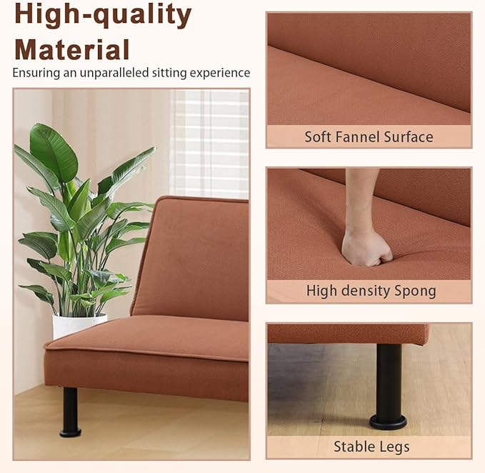 Convertible Futon Sofa Bed Modern Sleeper Couch Sofabed Reversible Recliner Sofa with 3 Adjustable Positions for Living Room Studio Apartment Office Small Space 64 x 33 x 32in.