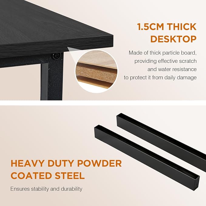 PayLessHere | 32 Inch Computer Desk | Black | Office Desk with Metal Frame Adjustable Feet | Water-Resistant Scratchproof Surface | Sturdy Writing Table for Home Office or Study | Pack of 1