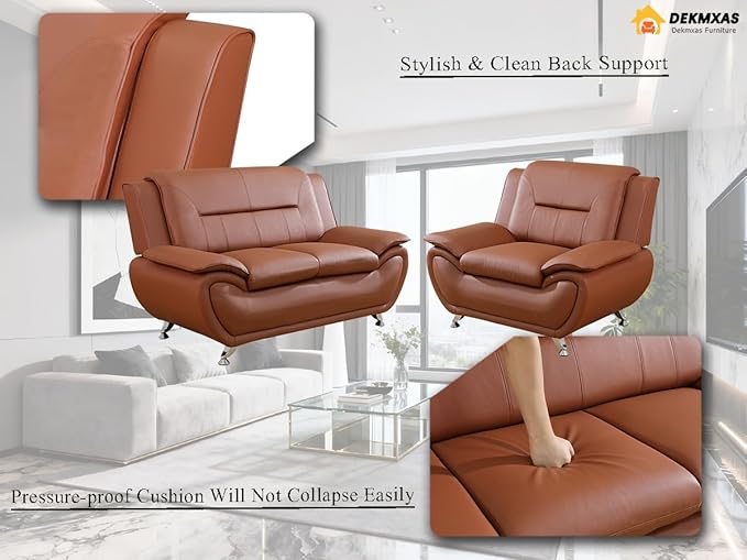 Living Room Furniture Sets 2-Piece Living Room Sofa Set Orange Faux Leather Sofa Couches Loveseat and Chair for Bedroom Apartment Rv Car
