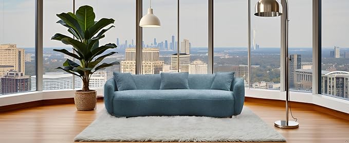 KEVINSPACE Curved Sofa Couch 93.6 3-Seater ModernCouch CurvedSofas for Living Room Boucle Sectional SofaCouch Comfy Cloud Upholstered Sofawith Pillows for Bedroom Office Apartment Blue