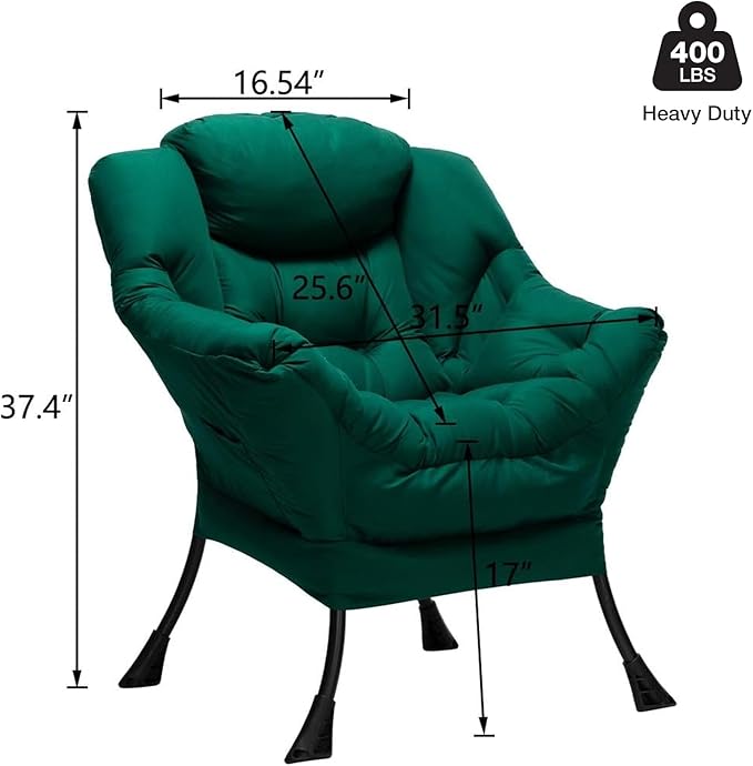 HollyHOME Modern Fabric Large Lazy Chair Accent Oversized Comfy Reading Chair Thick Padded Cozy Lounge Chair with Armrest Steel Frame Leisure Sofa Chair for Living Room Bedroom Dorm Green
