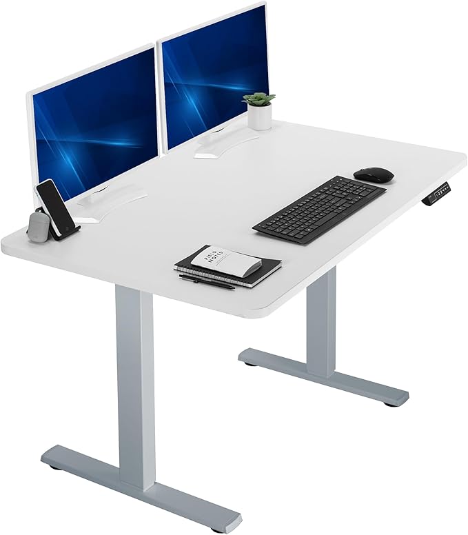 VIVO Electric 48 x 30 in Standing Desk Memory Height Adjustment 1B Series Holds 220 lbs One-Piece White Top Gray Frame DESK-KIT-1G5W