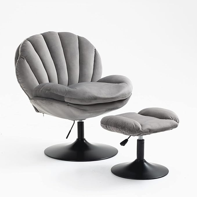 FurnitureSwivel Accent Chair Living Room Chair with OttomanAdjustable Seat Height TV Chair (Gray)