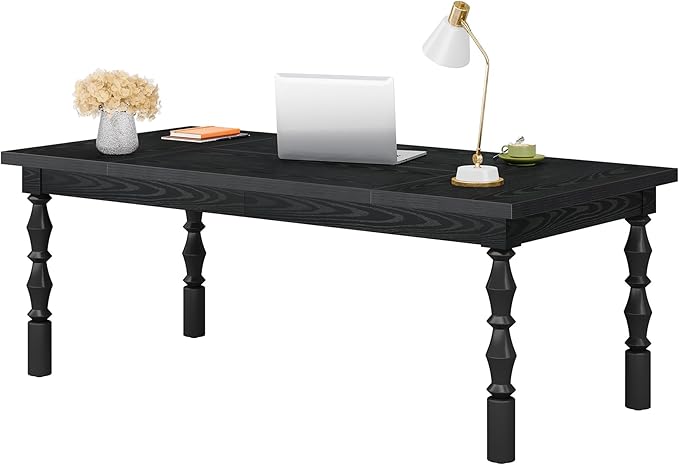 Tribesigns Large Executive Office Desk 62.2-Inch Farmhouse Modern Computer Desk Mid Century Study Writing Table Workstations Business Office Furniture with Carved Turned Legs (Black)