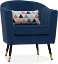 MoNiBloom Modern Accent Chair with Lumbar Pillow Mid-Century Modern Sude Single Sofa Arm Chair for Living Room Durable Upholstered Comfy Barrel Chair w/Gold Metal Legs and Wide Armrest Navy Blue