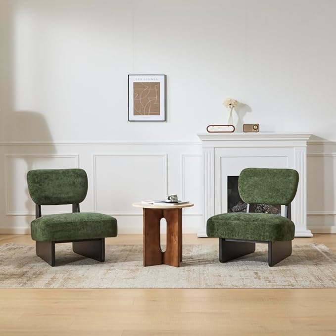 [Set of 2] Modern Beige Lounge Chair with Polyester Upholstery Sturdy Black Wood Base Stylish and Comfortable Accent Seating for Living Room (Black+Green + Polyester + Solid Wood)