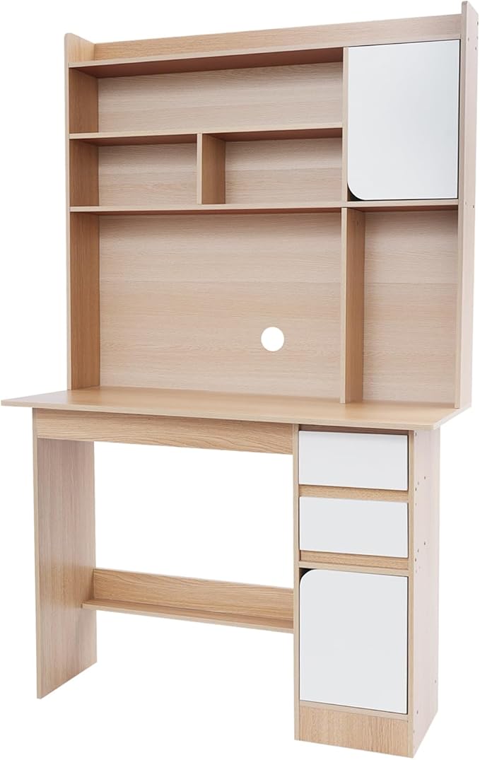Modern Computer Desk Contemporary Rectangular Credenza Desk Home Storage Table Wood Computer Desk with Storage Drawers and Shelves