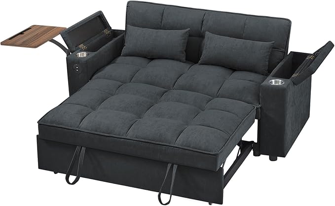 65'' 3-in-1 Folding Convertible Sofa Bed Pullout Sofa Modern Chenille Fabric 360° Swivel Side Table Easy Assembly Perfect for Living Room Grey