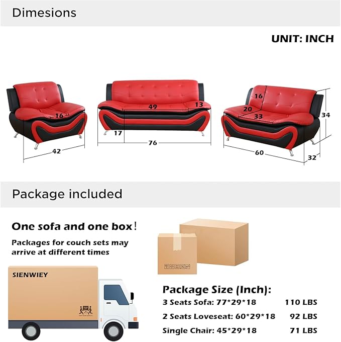 Modern Loveseat Sofa Red Faux Leather Loveseat Couch 2 Seater Sofa 62 Inch Couch Button Tufted Seat Cushion Sectional Couches Living Room Furniture Sets