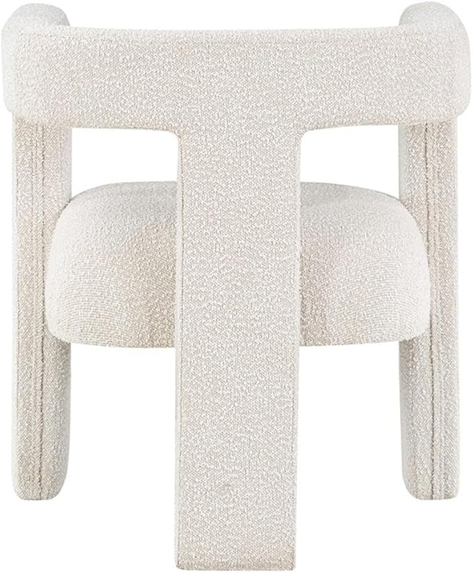 Pemberly Row Modern Fabric Upholstered Accent Side Chair White Bouclé 29.5 H x 26 W x 24.5 D Curved Arms Foam Cushion No Assembly Required Ideal for Living Room or Bedroom