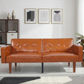Adjustable Backrest Convertable Sofa Modern PU Leather 2-Seat Futon Sofa Convertible Faux Leather Sleeper Couch with Armrests Couch for Living Room Home Office Spaces