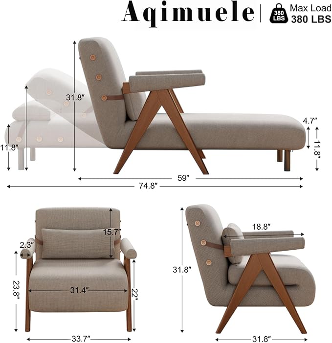 3-in-1 Sleeper Chair for ReadingConvertible Sofa Pull Out Couch Bed for AdultsAdjustable BackrestSpace-SavingFit for Living Room Bedroom Office(W31.2x31.8Hx31.8D inch)