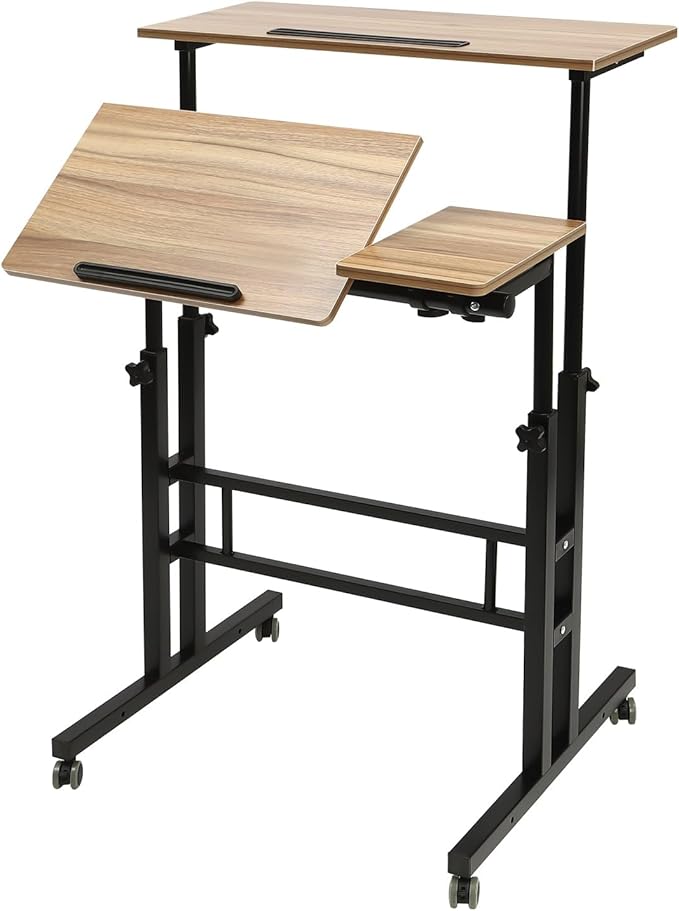 Mobile Stand Up Desk Height Adjustable Home Office Desk Rolling Laptop Cart Sit (Iron Brown)