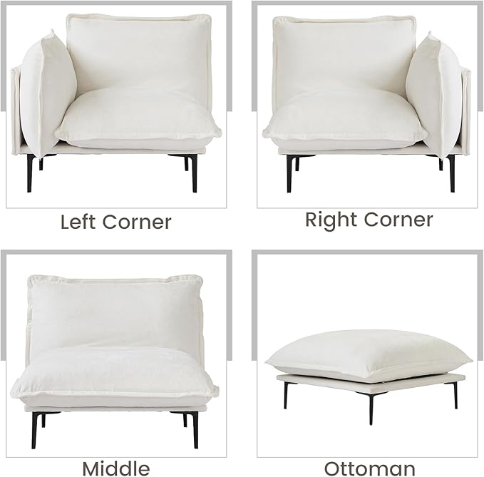 WJShome 147 Modern U-Shaped Couch for Living RoomVelvet Modular Sectional Sofa with Chaise4-Seater Sofa with 2 Ottomans with Removable Cushions and 8 High Metal Legs Easy to Clean Beige