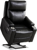Triple Motor Power Lift Recliner Chair with Adjustable Lumbar Support Lay Flat Recliner for Elderly Breathable Black Lift Chair Leather Recliner Massage &amp Heating USB Ports Cup Holders